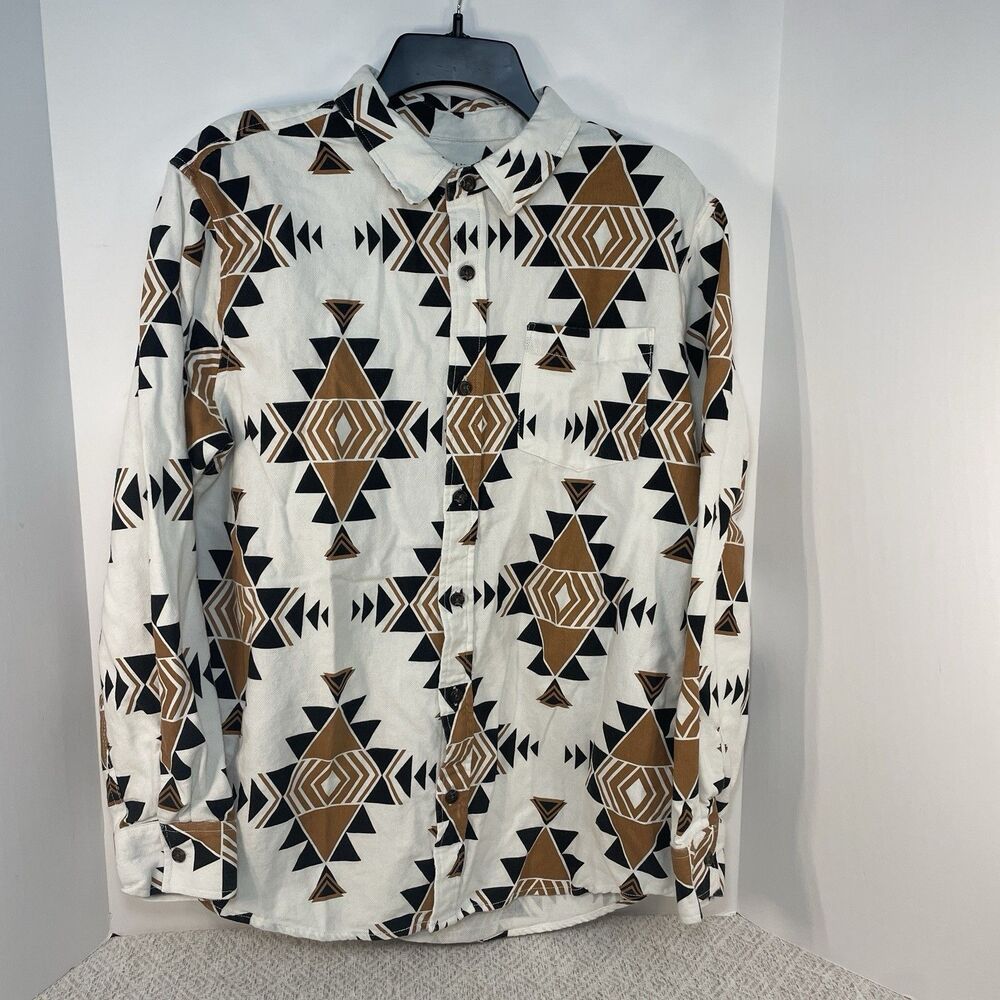 Pacsun Mens L Aztec Southwestern Print Brushed Flannel Long Sleeve Shirt